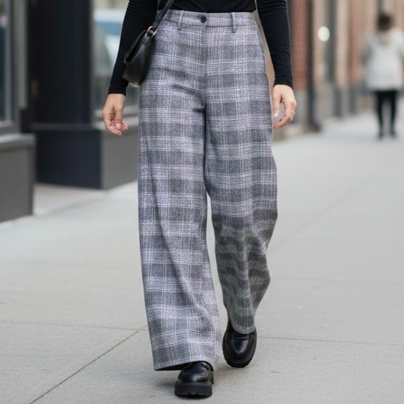 American Eagle Outfitters Pants - American Eagle Plaid Cotton Wide Leg Trouser Pants Academia 70s